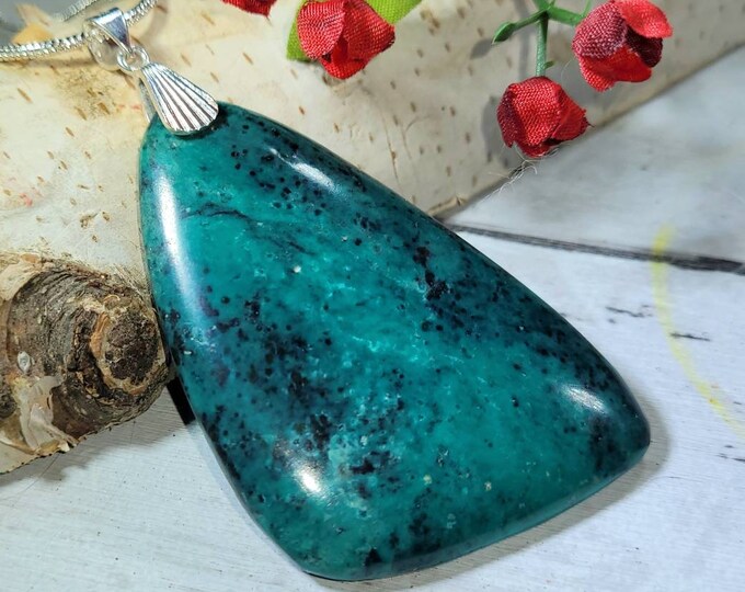Natural High Quality Spiderweb Turquoise Freeform Handmade Cabochon .925 Sterling Silver Pendant 2 7/8" x 1 5/8" DA07 Designer Bail