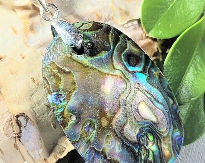 Natural Multi Color High Grade Abalone Cabochon .925 Sterling Silver Pendant Custom Fit Bail  1 3/4" x 7/8" EP29