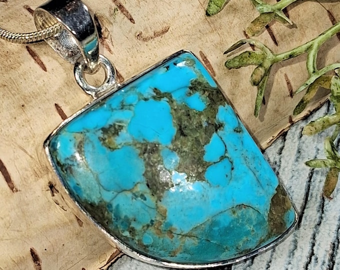 Arizona Kingman Turquoise Pendant: Kingman Turquoise Sterling Silver Pendant, Boho Statement Pendant, KB22