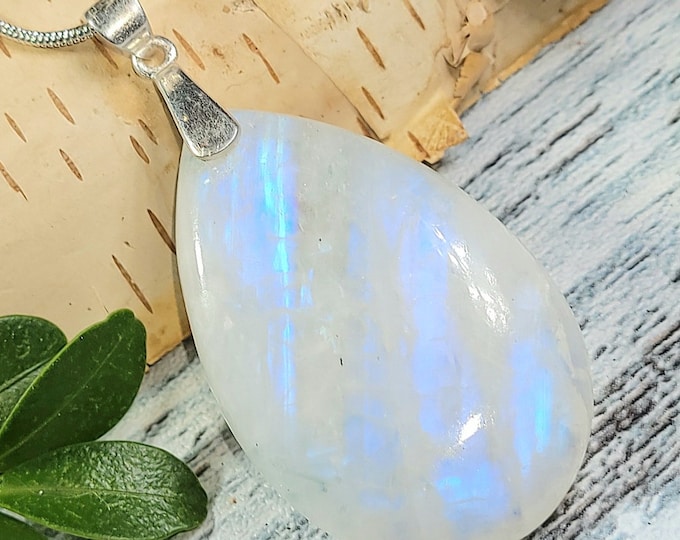Natural AA Grade Moonstone Sterling Silver Pendant Bead 2 1/8" x 1" AK07 Solid Sterling Silver Heavy Duty Bail
