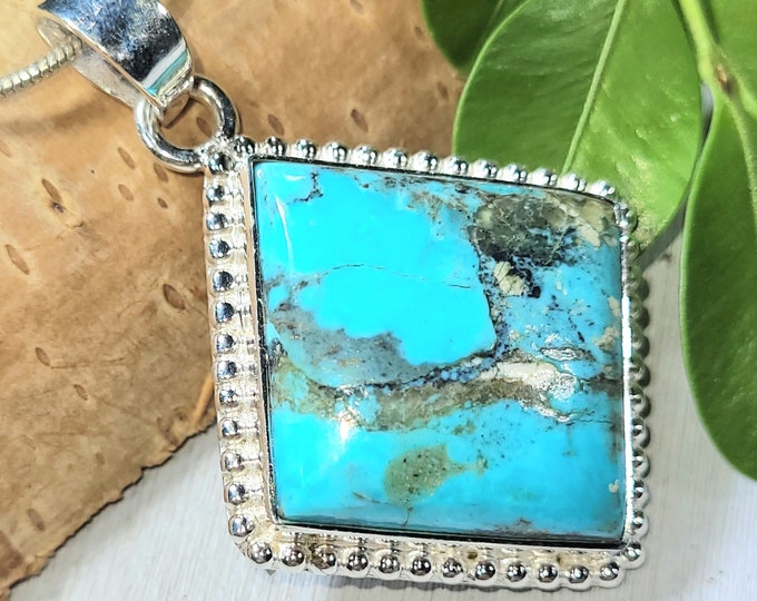 Turquoise Pendant, Sterling Silver Turquoise Pendant, Arizona Turquoise, Kingman Turquoise Pendant, Boho Pendant, Statement Pendant  FU05