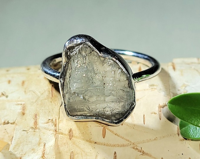 Natural Premium Rough Cut Aquamarine Handmade .925 Sterling Silver Ring Size 7.5 4 Grams 5/8" x 1/2" AN29