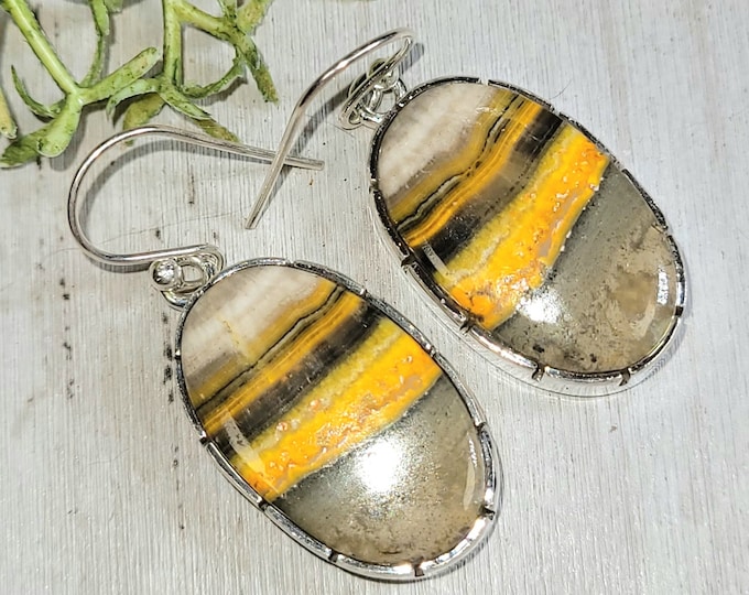 Bumblebee Jasper Earrings, Bumblebee Jasper Sterling Silver Earrings, Handmade Jasper Earrings, Statement Earrings, Gift for Her, HG02