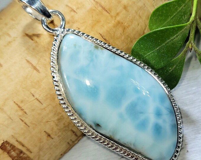 Larimar Pendant, Larimar Sterling Silver Pendant, Handmade Larimer Sterling Silver Pendant, Statement Pendant, Boho Pendant FC17 Gift