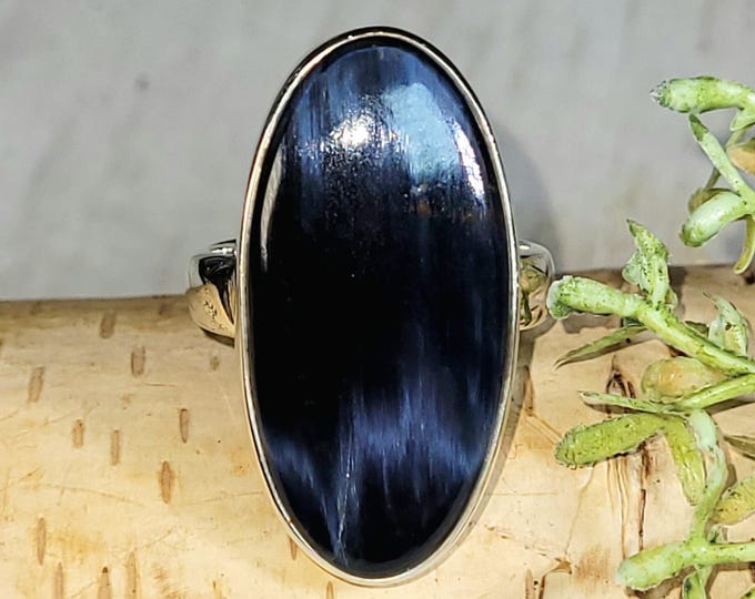 Pietersite Ring, Blue Pietersite Sterling Silver Ring, Handmade Oval Pietersite Ring, Statement Ring , Gift for Her, Size 6.5 HT
