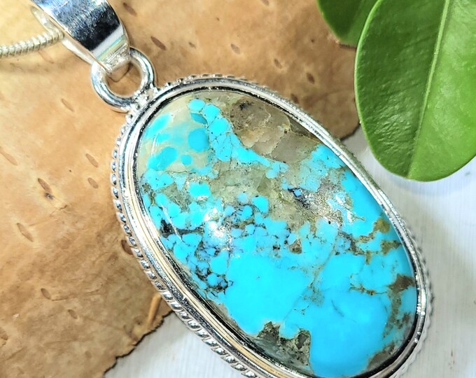 Turquoise Pendant, Sterling Silver Turquoise Pendant, Arizona Turquoise, Kingman Turquoise Pendant, Boho Pendant, Statement Pendant  FU08