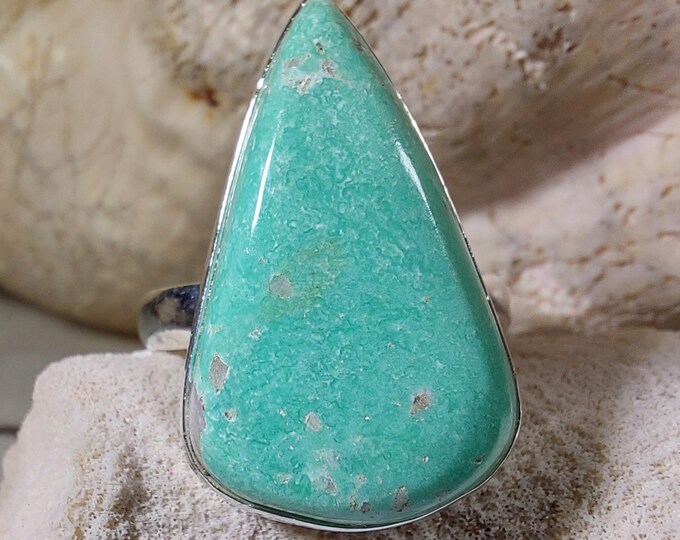 Natural Premium Variscite Sterling Silver Ring, Variscite Trilliant Ring Size 9.75, Statement Ring, Boho Ring, GN