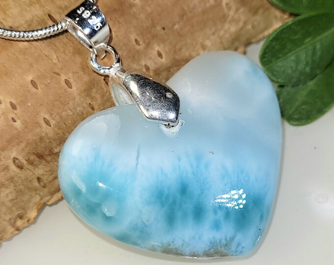 Natural High Grade Dominican Larimar Cabochon .925 Sterling Silver Pendant 1 1/2" x 1 1/4" 10.6 Grams GD41 Heavy Duty Sterling Silver Bail
