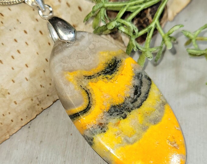 Bumblebee Jasper Pendant, Bumblebee Jasper Sterling Silver Pendant, Handmade Pendant, Bumblebee Cabochon Sterling Silver Pendant, HJ17