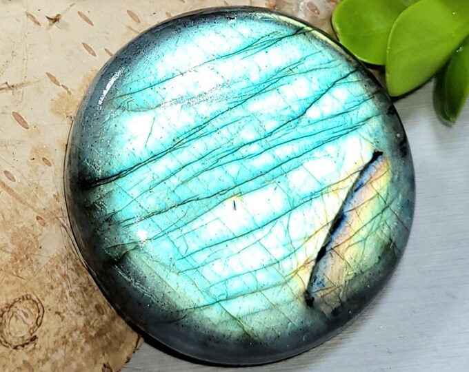 Natural Premium Grade Multi-Flash Labradorite Round Cabochon 70ct 14 Grams 32mm Wire Wrapping, Weaving or Pendant, Collector AS35