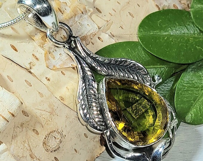 Natural Pear Cut High Luster Citrine  .925 Sterling Silver Pendant measures 1 7/8" x 3/4" 5 Grams VS Clarity N06