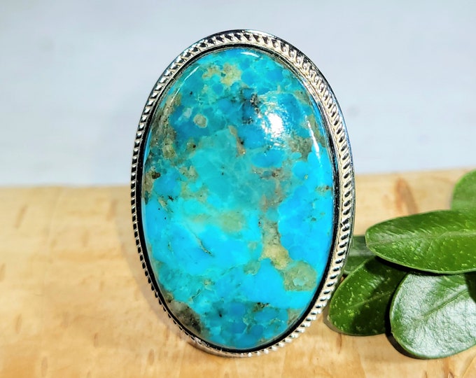 Kingman Turquoise Ring, Turquoise Ring, Arizona Turquoise .925 Sterling Silver Ring Size 6.5 Gift for Her, Boho Ring, Statement Ring DS
