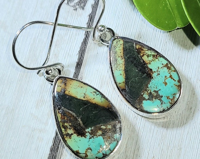 Natural High Grade Tibet Turquoise .925 Sterling Silver Earrings 5 Grams 1 1/2" x 1/2" ER31