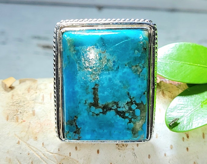 Kingman Turquoise Ring, Turquoise Ring, Arizona Turquoise Sterling Silver Ring Size 9.25 Gift for Her, Boho Ring, Statement Ring FB19