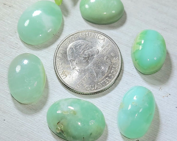 Natural Top Grade Australian Chrysoprase Oval Cabochons 75ct 6 Stone Lot Wire Wrapping, Weaving, Rings or Pendant CL05 Mixed Sizes