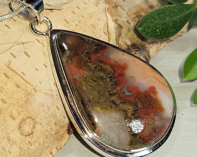 Natural Premium Grade Seam Agate Pear Handmade .925 Sterling Silver Pendant 2" x 1 1/8" 13 Grams AQ41