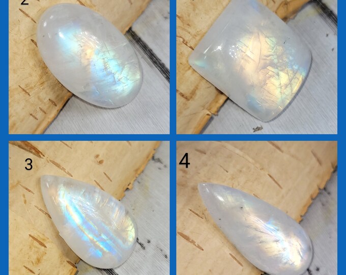 Moonstone Cabochons, Rainbow Moonstone, Blue Flash Moonstone Cabochons, Cabochons for Wire Wrapping, Moonstone Cabs 20 carats each.