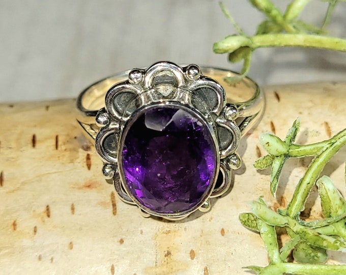 Amethyst Ring, Amethyst Sterling Silver Ring Size 9.5, Amethyst Handmade Sterling Silver Ring, Statement Amethyst Ring, Gift for Her, HE