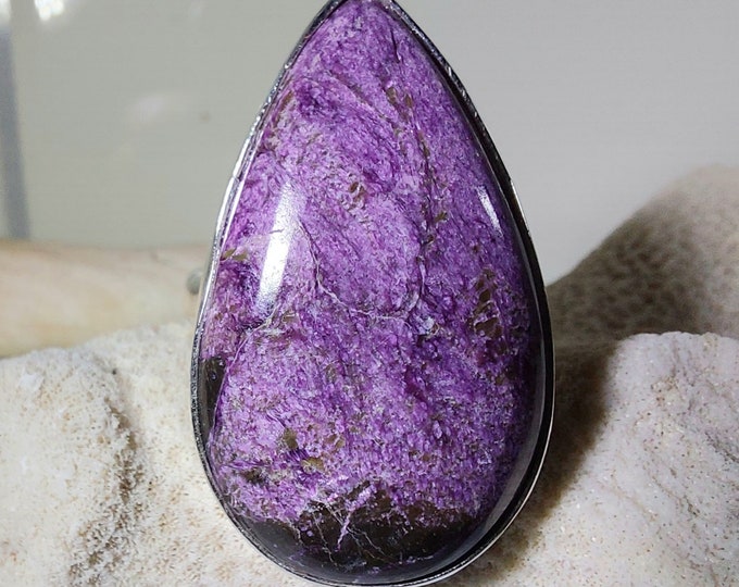 Natural Premium Grade Stichtite Sterling Silver Ring, Boho Ring, Statement Ring; Handmade Ring, Premium Grade Stichtite, Ring Size 7 3/4 GP
