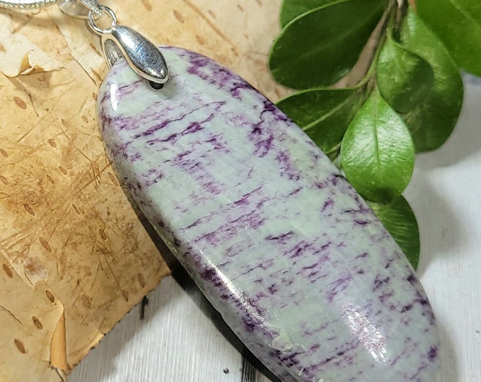 Natural High Grade Kammererite Oval Cabochon .925 Sterling Silver Pendant 2 1/4" x 13/16" AR34 Sterling Silver  Bail