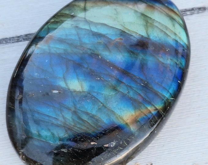 Blue Flash Labradorite Oval Cabochon: 105ct Gemstone for Wire Wrapping