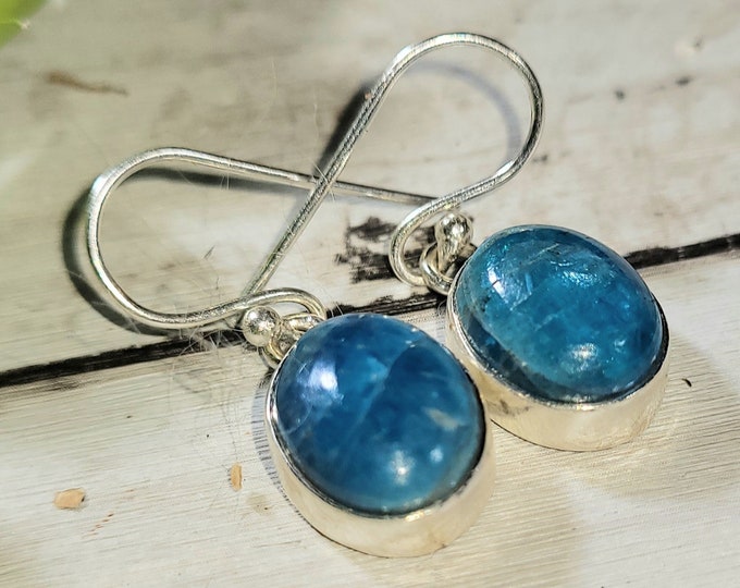 Natural Top Choice Apatite .925 Sterling Silver Earrings 1 1/8" x 3/8" 4 Grams EK21