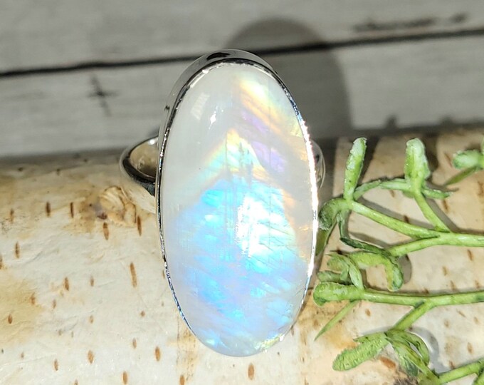 Rainbow Moonstone Ring, Moonstone Ring, Sterling Silver Moonstone Ring, Moonstone Ring Size 9.5, Statement Ring, Boho Ring, GJ