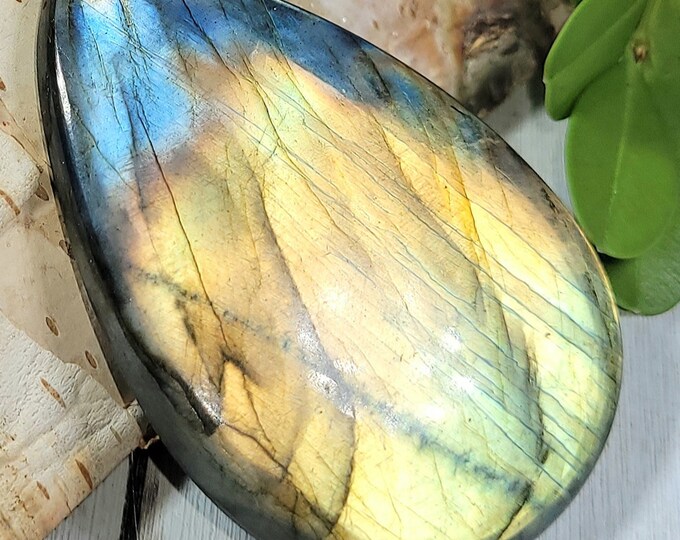 Natural Bright Flash Labradorite Pear Cabochon 90ct 18 Grams 48mm x 33mm Wire Wrapping, Weaving or Pendant, Collector LD22
