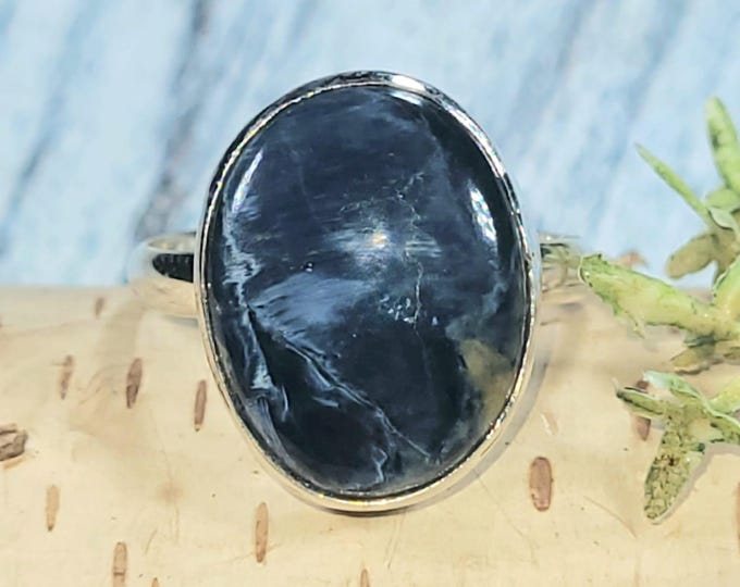 Handmade Pietersite Sterling Silver Ring: Oval Cabochon, Size 10