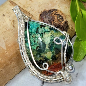 Blue Opalized Wood Pendant, Petrified Wood Sterling Silver Wire Wrapped Pendant, Handmade Pendant, Statement Pendant, FE12