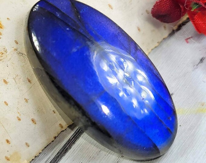 Natural Premium AAA Blue Flash Labradorite Oval Cabochon 35ct 36mm x 18mm Wire Wrapping, Weaving, Pendant, Collector DA36