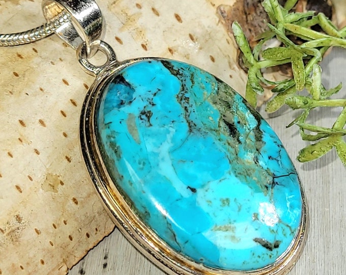 Kingman Turquoise Pendant, Kingman Turquoise Sterling Silver Pendant, Handmade Turquoise Pendant, Statement Pendant, Gift for Her, HE22