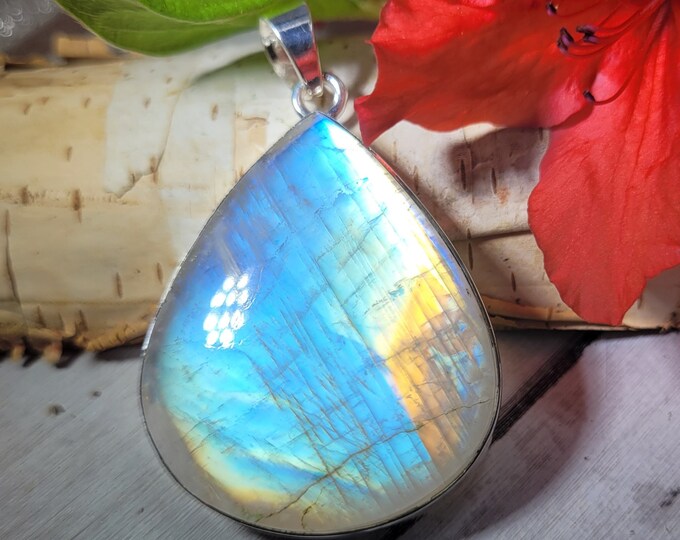 Moonstone Pendant, Rainbow Moonstone Sterling Silver Pendant, Premium Grade Moonstone Pendant, Gift for Her, Statement Pendant, FB03