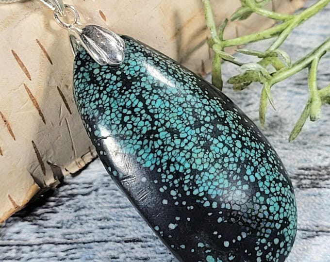 Natural Spiderweb Turquoise Pendant, Spiderweb Turquoise Sterling Silver Pendant, Handmade Turquoise Pendant, Statement Pendant, JA12