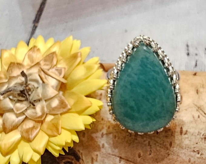 Amazonite Sterling Silver Ring Size 6 1/4 Gift for Her, Handmade Ring, Statement Ring FV08