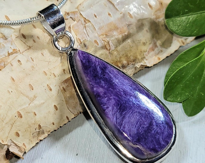 Natural High Grade Russian Charoite Handmade .925 Sterling Silver Pendant 1 3/4" x 5/8" 7 Grams AB22