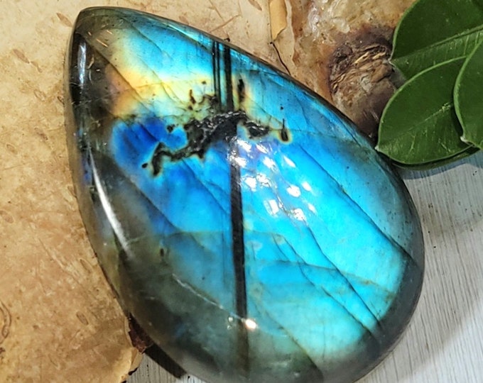 Natural Top Grade Full Multi Flash Labradorite Pear Cabochon 40ct 8 Grams 34mm x 21mm Wire Wrapping, Weaving or Pendant, Collector CH19