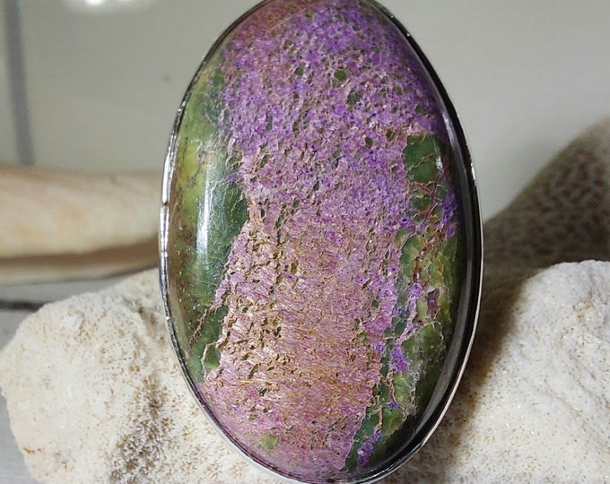 Natural Premium Grade Stichtite Sterling Silver Ring, Boho Ring, Statement Ring; Handmade Ring, Premium Grade Stichtite, Ring Size 7 1/2 GP