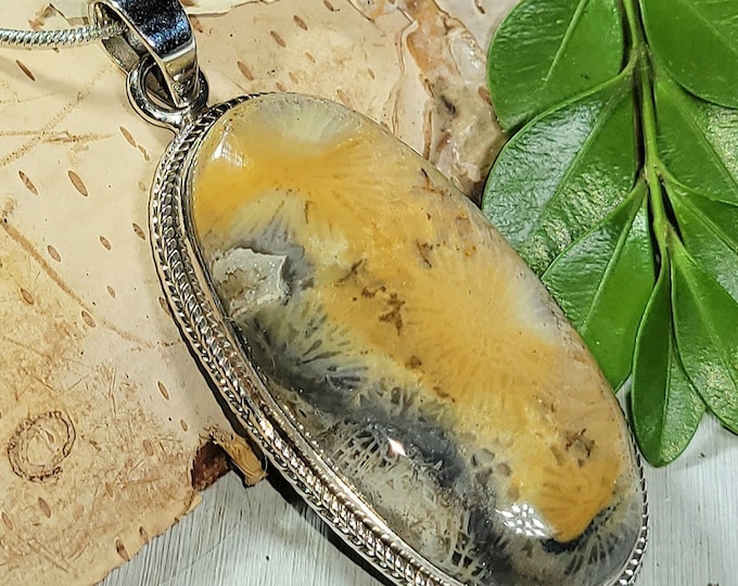 Fossil Coral Pendant, Fossil Coral Sterling Silver Pendant, Oval Fossil Coral, Statement Pendant, Gift for Her, Handmade Pendant, AN36