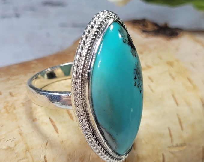 Blue Opalized Ring, Opalized Petrified Ring Size 8.5, Statement Ring, Boho Ring, Blue Opal Ring, Opalized Petrified Wood Ring,Opalized Ring