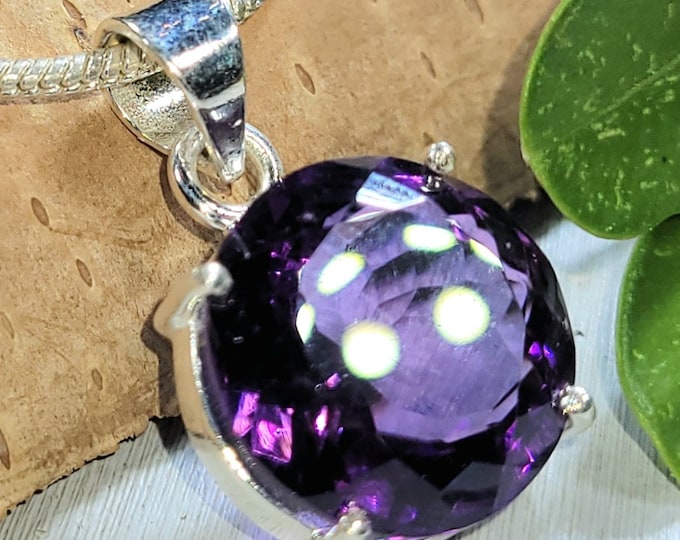 Amethyst Pendant, Amethyst Sterling Silver Pendant, Round Amethyst Pendant, Eye Clean Amethyst Pendant, Gift for Her, FU44