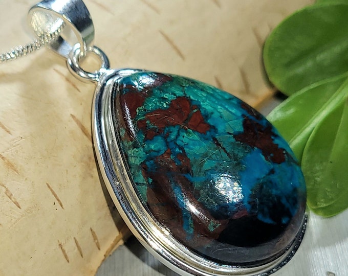 Natural Premium Grade African Chrysocolla Pear .925 Sterling Silver Pendant Weighs 11 grams measures 1 3/4" x 1" CM22 Gift for Her