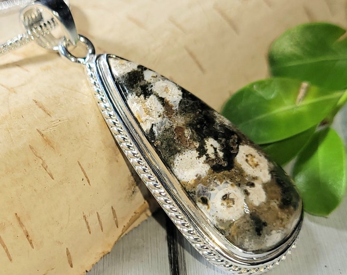 Natural High Grade Ocean Jasper Pear Handmade .925 Sterling Silver Pendant 1 15/16" x 3/4" 9 Grams CN20