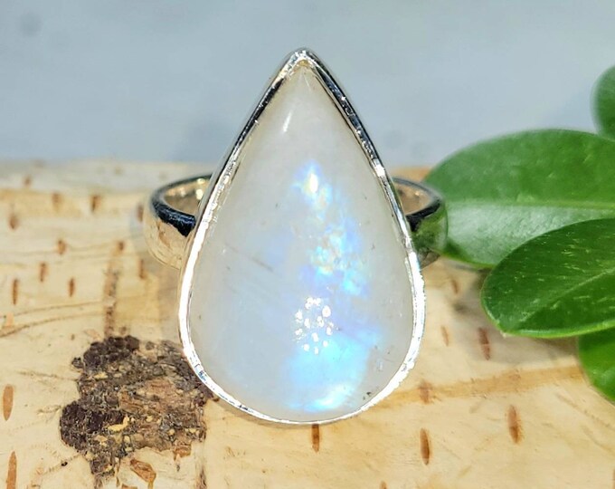 Rainbow Moonstone Ring, Moonstone Ring, Moonstone Sterling Silver Ring Size 7, Statement Ring, Handmade Ring, Boho Ring, Gift for Her, DN