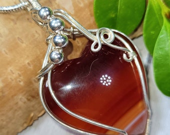 Carnelian Pendant, Carnelian Heart Wire Wrapped .925 Silver Pendant, Carnelian Sterling Silver Wire Wrapped Pendant, Handmade Pendant FF22