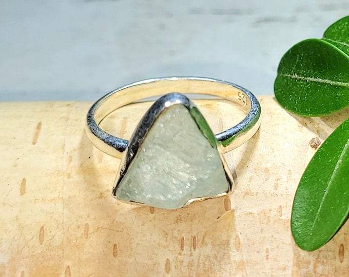 Natural Aquamarine Ring, Raw Rough Cut Aquamarine Handmade Sterling Silver Ring Size 8.5, Gift for Her, Statement Ring, Boho Ring, DR