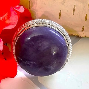 Charoite Ring, Sterling Silver Charoite Ring, Size 8, Charoite Round Ring, Statement Ring, Handmade Charoite Ring, Gift for Her, HF