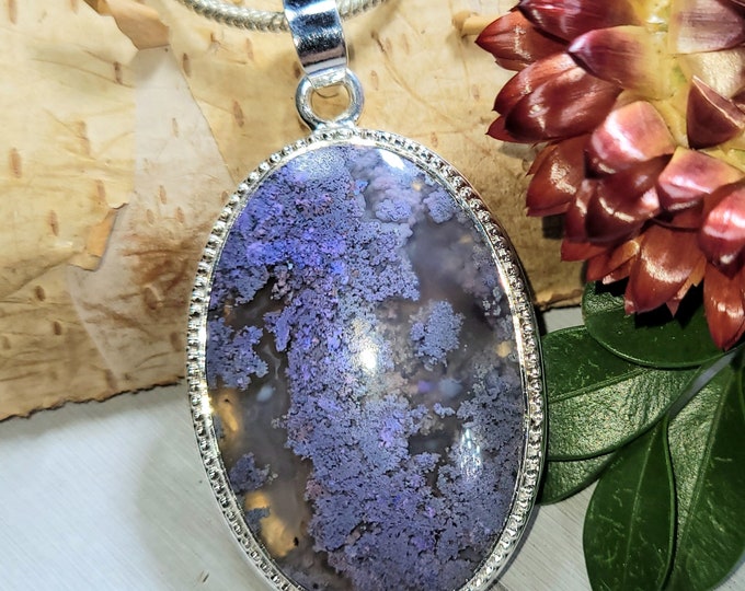 Purple Moss Agate Pendant, Moss Agate Pendant, Plume Agate Pendant, Premium purple plume agate CT20, Gift for her