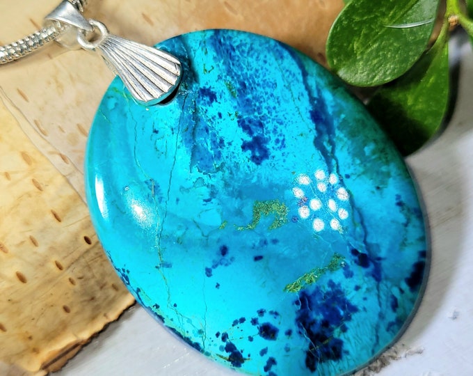 Shattuckite Oval Cabochon Pendant, Shattuckite Sterling Silver Pendant, Statement Shattuckite Pendant, Gift for Her, Premium Grade, DR15