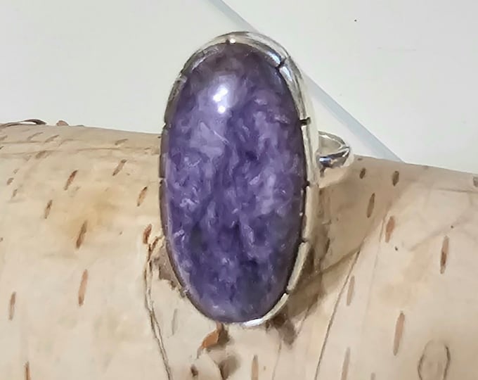 Charoite Ring, Sterling Silver Charoite Ring, Size 6.75, Handmade Charoite Silver Ring, Statement Charoite Ring, Gift for Her, HF